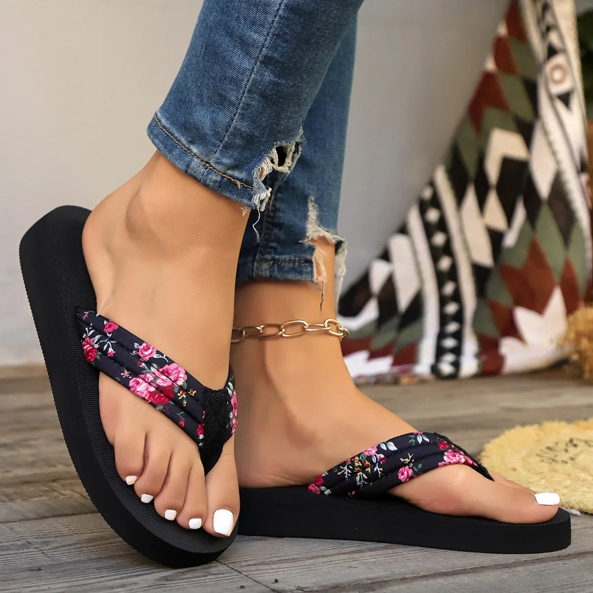 Bohemian Satin Ribbon Flat Flip Flops