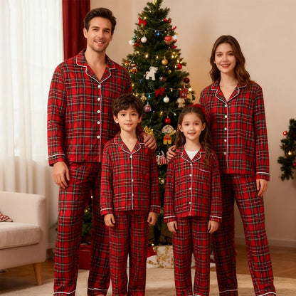 Family Christmas Pajamas Matching Sets Adult And Kids Red Plaid Button Shirts Tops+Pants Baby Romper Dog Pajamas too!!