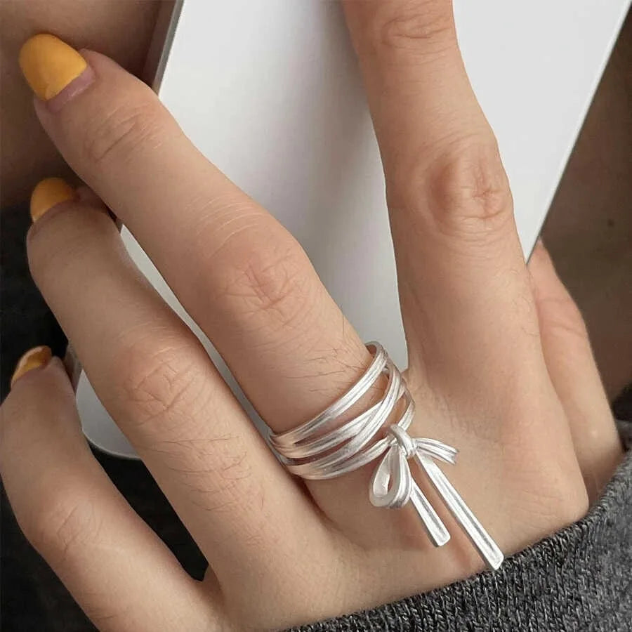 Sterling Silver Rings INS Fashion Vintage Hollow Lines  Adjustable  Jewelry