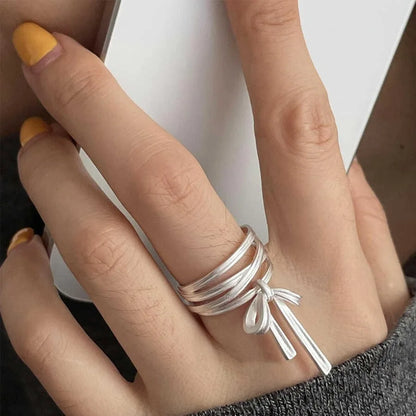 Sterling Silver Rings INS Fashion Vintage Hollow Lines  Adjustable  Jewelry