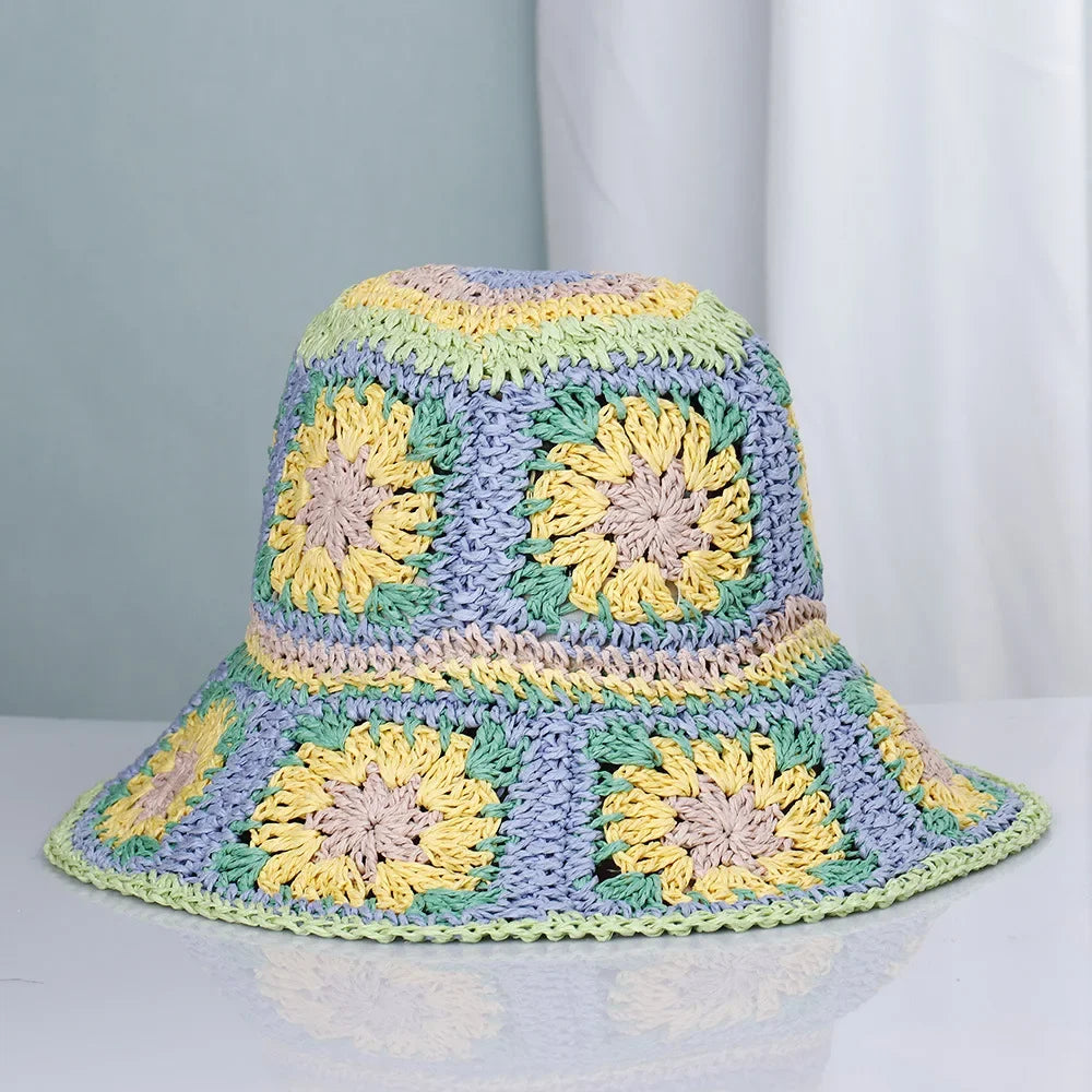 Bright Colored Floweed Crocheted Fisherman Hat