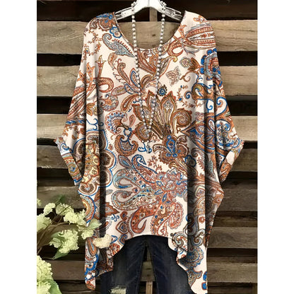 30 Different Style Bohemian Floral Tunics Plus Size to 3XL, 30 Vibrant Colors, Open Round Neck, Hankie Hem, Loose baggy sleeves