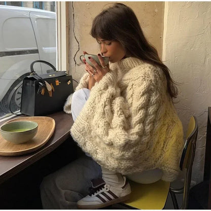 Long Sleeve Prairie Sweater Chic Solid Vintage Oversize Turtleneck Pullover