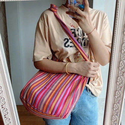 Bohemian Canvas Shoulder Crossbody Bag, Large Capacity, Ethnic Style Tote Bag