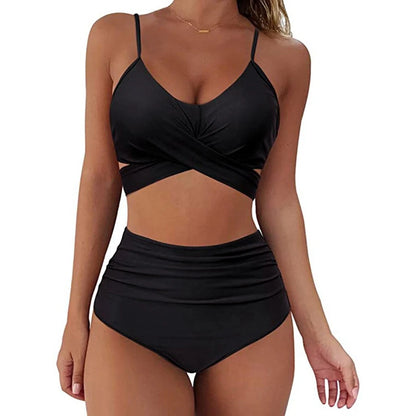 Sizes to 2XL, 12 Colors, Slimming Bikini Set, High Waisted Swimwear, 2 Pieces
