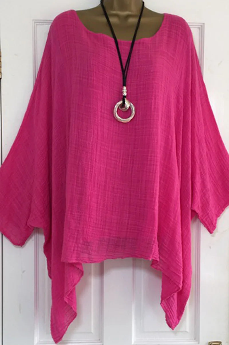 Batwing Sleeves Solid Color Loose O-Neck 3/4 Sleeve Casual in 7 Colors