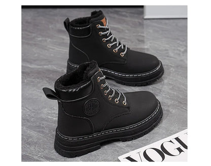 High Top Work Boots, Thick Soled, Lace-Up, Anti-Slip Warm Waterproof Women's Boots in Black and Marigold