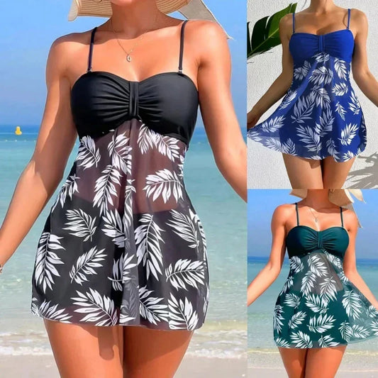 Babydoll Beach Wear 2-piece High-Waisted Bottoms Sheer Midsection Cover-Up