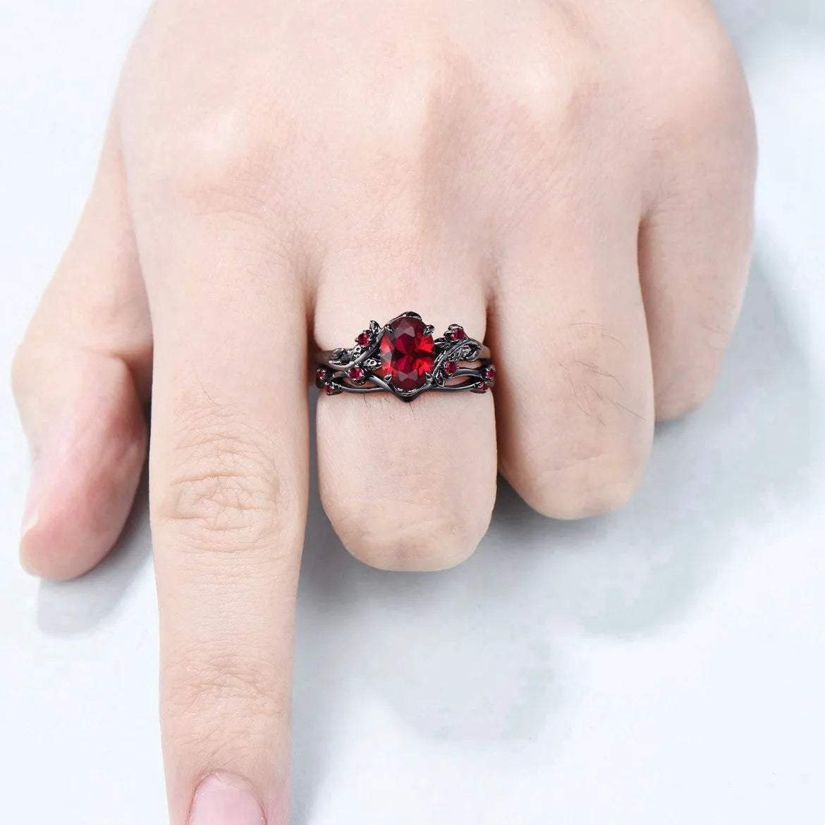 Gothic Red Rhinestone Ring Set Celtic Dragon