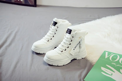 Short Snow Boots, Anti‑Slip, Warm Fur Lined, Lace-Up Casual Ankle Boots, Come in Black, White, Tan