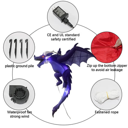 1.9m Inflatable Halloween Flying Dragon LED Lit Decoration
