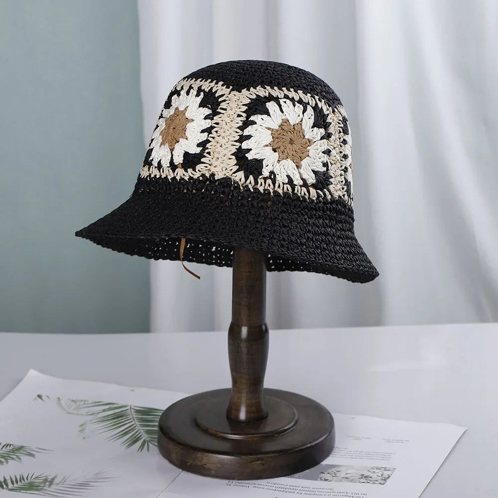 Bright Colored Floweed Crocheted Fisherman Hat