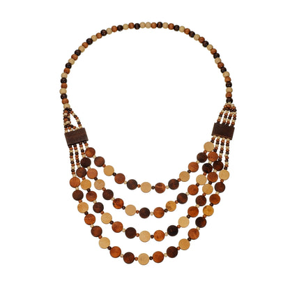 Boho African Jewelry Multi Layered Handmade Round Wooden Beaded Necklace