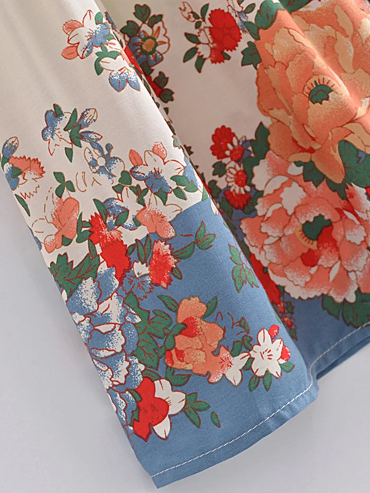 Vintage Chic Bohemian Floral Print  Hippie Skirt High Elastic Waist Maxi Skirt