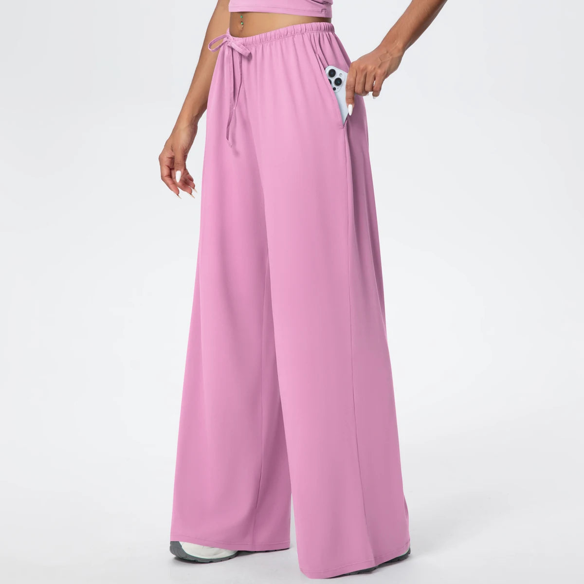 Quick Drying Wide Leg Yoga Pants Loose High Waist With Pockets and drawstring