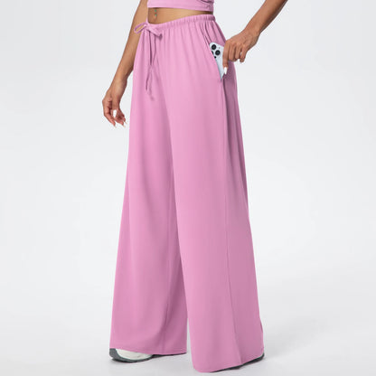 Quick Drying Wide Leg Yoga Pants Loose High Waist With Pockets and drawstring