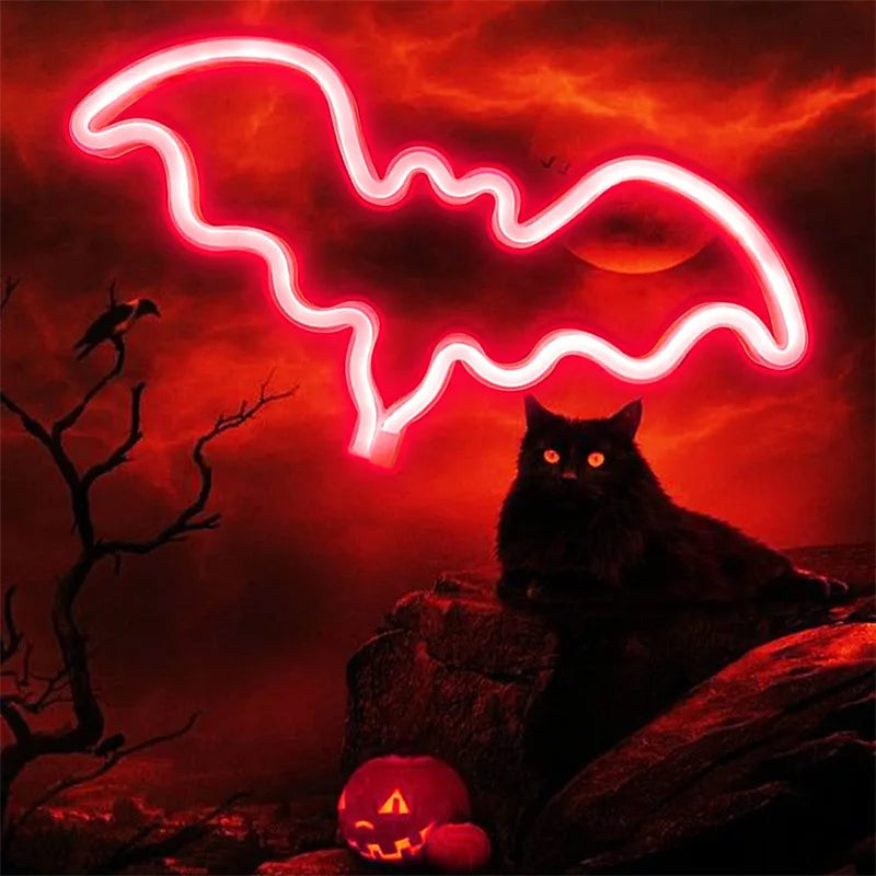 Moon and Bat Halloween Decorative LED Neon Light