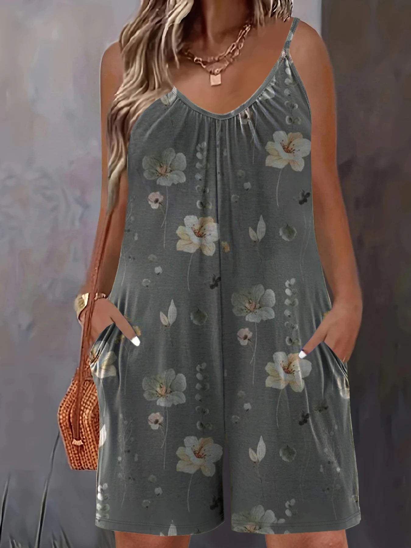 Sizes to 6XL!!! Jumpsuit, Casual with Pockets, Spaghetti Straps, Sleeveless