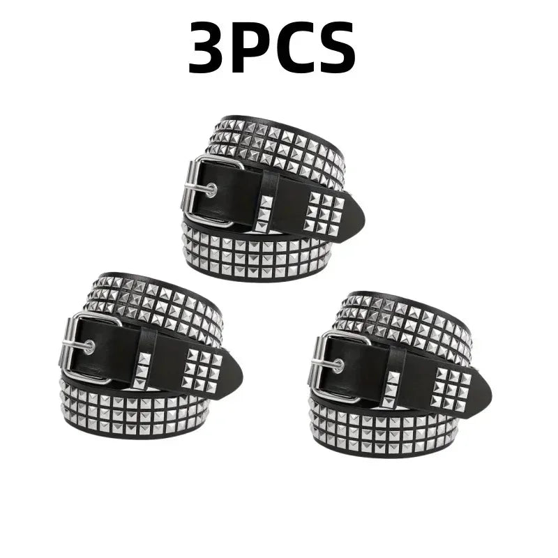 PU Leather Belt Riveted with Metal PyramidsPU.   Available to buy in quantities of 3, 5, or 10 belts for resale