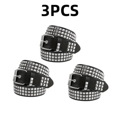 PU Leather Belt Riveted with Metal PyramidsPU.   Available to buy in quantities of 3, 5, or 10 belts for resale