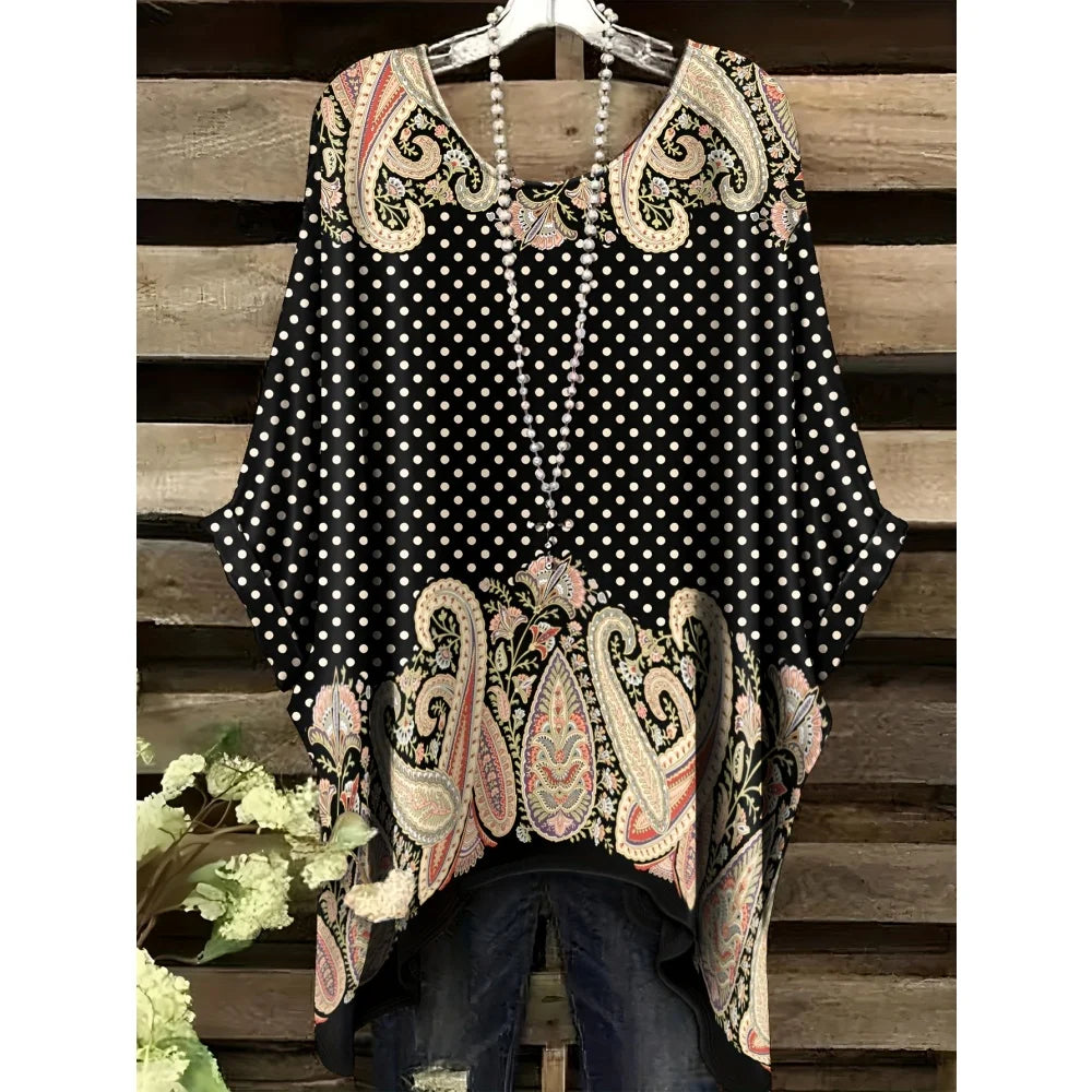 30 Different Style Bohemian Floral Tunics Plus Size to 3XL, 30 Vibrant Colors, Open Round Neck, Hankie Hem, Loose baggy sleeves