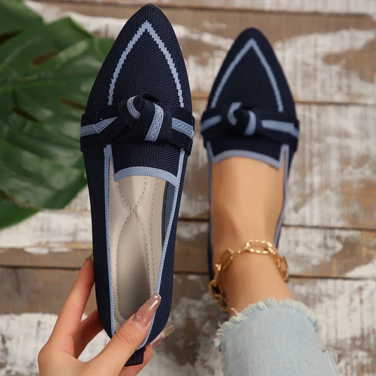 Women's Flats Knitted Slip-On, Breathable, Comfortable, 2-Toned Shoes, Casual Pointed Toe Loafers