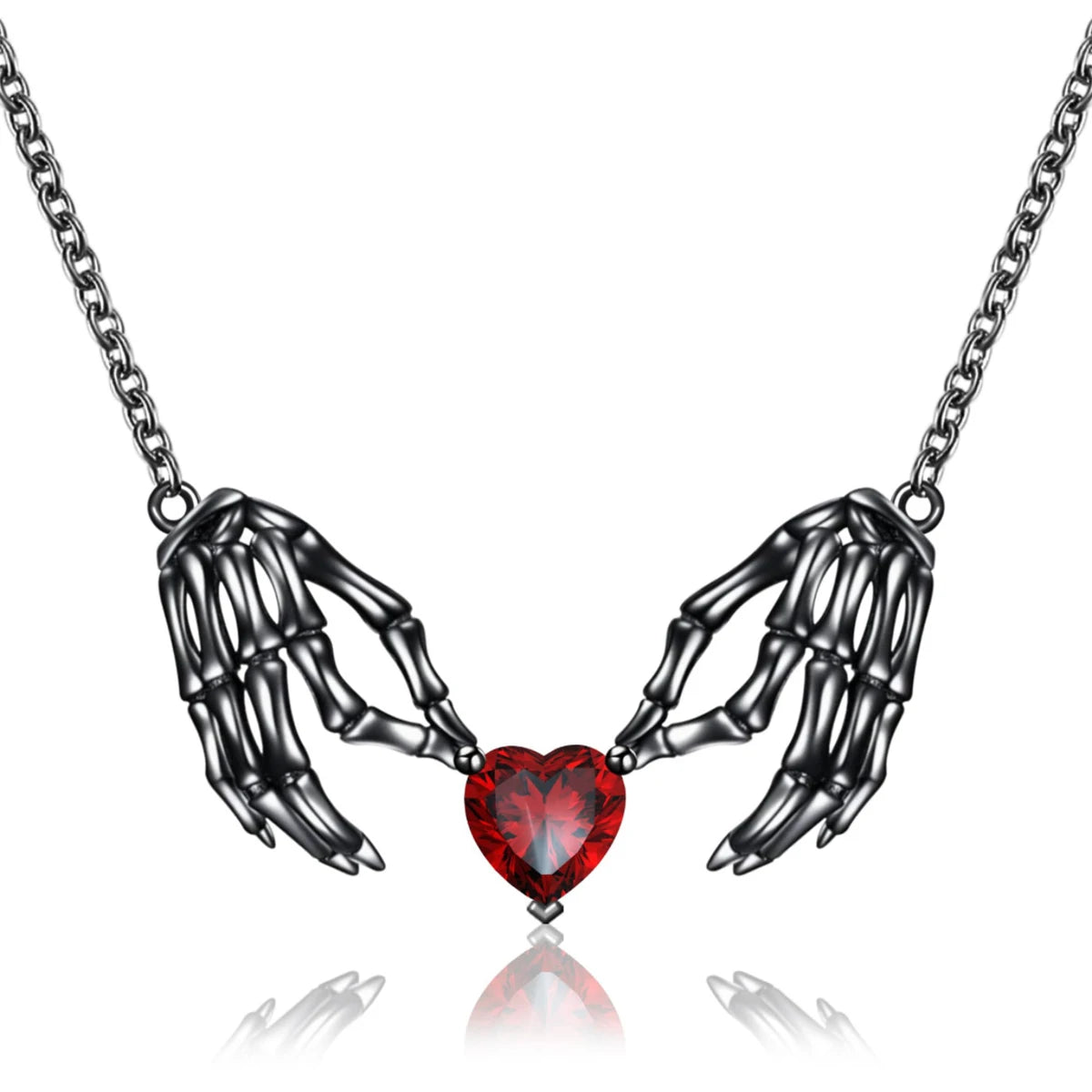 Gothic Punk Bat Wings and Heart Shaped Resin Pendant Necklace