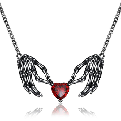 Gothic Punk Bat Wings and Heart Shaped Resin Pendant Necklace