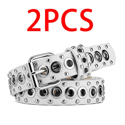 Punk Street Trend Circle Riveted Circles Thin Belt  In 7 Colors. 1.1 Inches wide and 43 Inches Long