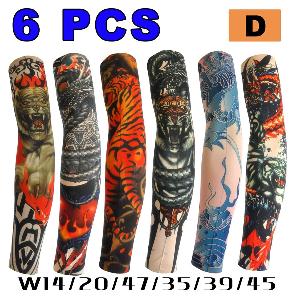 6 PCS Tattoo Sleeve for Men or Women Anti-Sunburn Sleeve Elastic Outdoor
