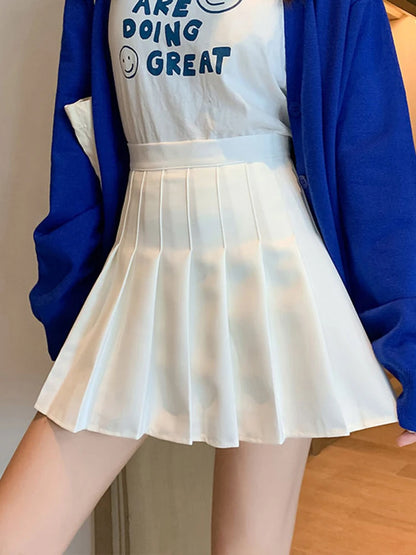 Sizes to 3XL, Pleated Skirt, High Waist, Zipper Closure, Mini-Skirts