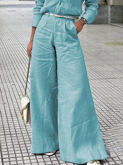 Boho Cotton/Linen High Waisted Wide Legged Pants with Pockets in Lavandar,  White, and Teal
