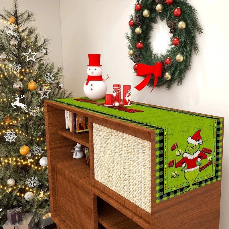Grinch Green Polyester Christmas Table Runner