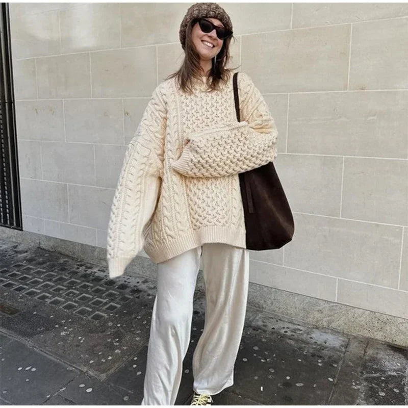 Long Sleeve Prairie Sweater Chic Solid Vintage Oversize Turtleneck Pullover