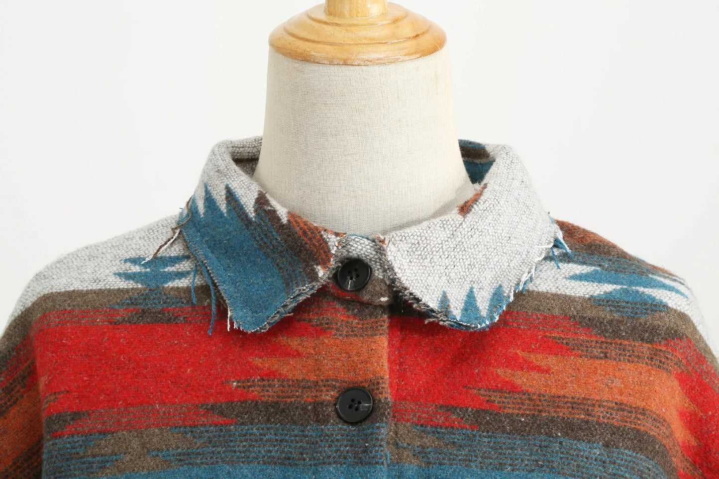Vintage Loose Denim Jacket, Aztec Retro Ethnic Style, Long Sleeved, Shirt Collar, Sizes to XXL