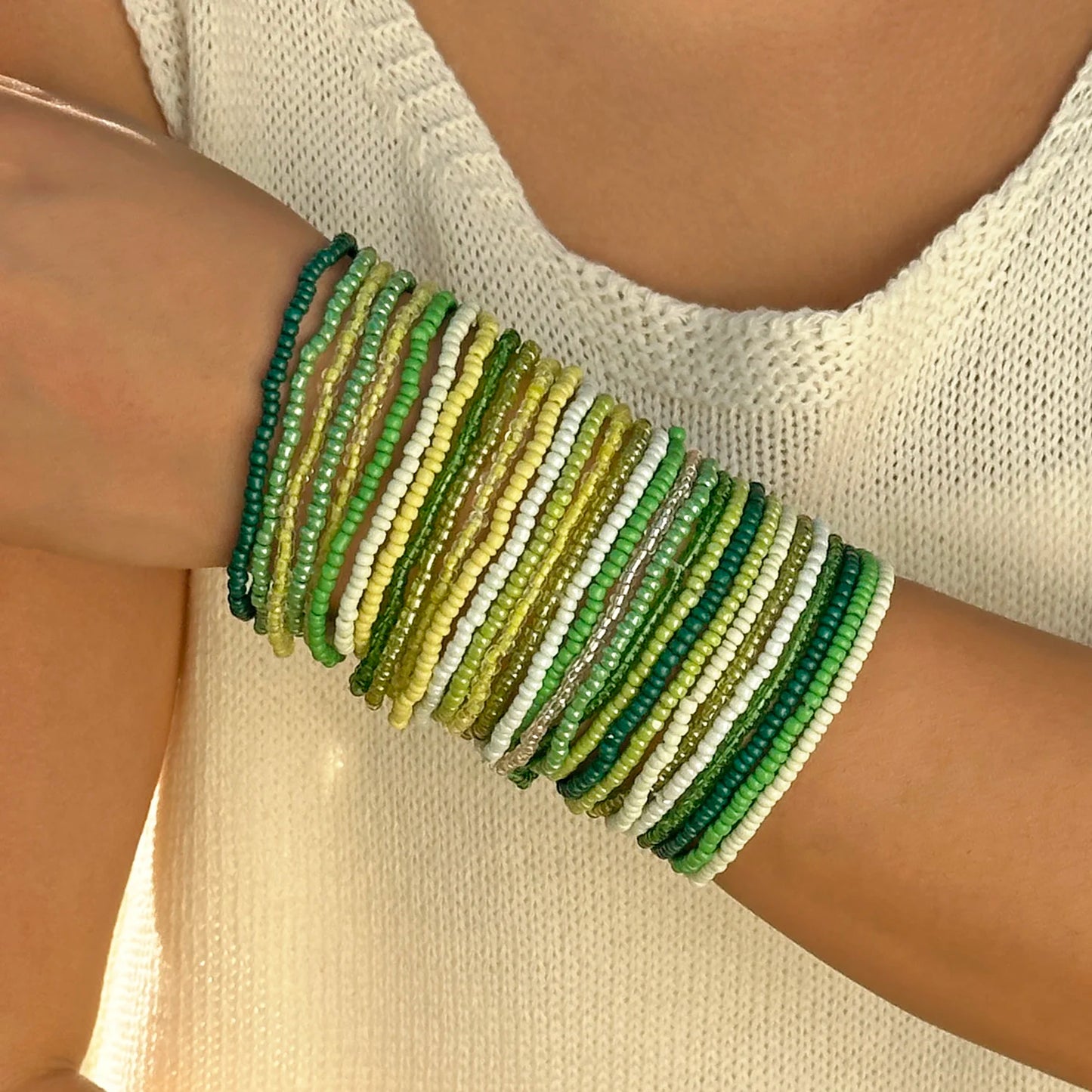 Bohemian Style Beaded Bracelets Set, Colorful Beads, Stretchy Strand Chain, Stacked Bracelets