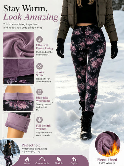 Sizes to 3XL Floral Printed Thick Fleece Lined, Heat Lock and Ankle Length for Winter