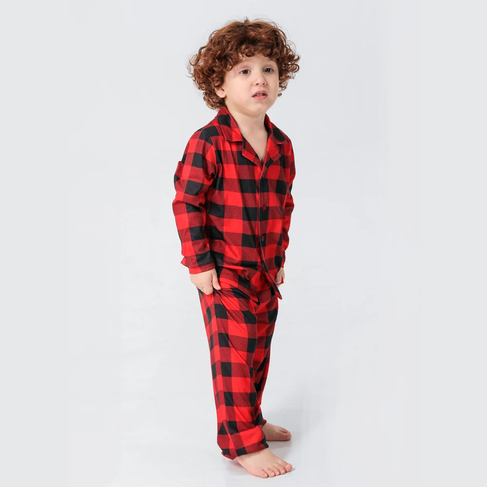 Christmas Family Pajamas Plaid Print Mother Father Kids Matching Full Sleeve, Button Shirt, Child's Set or Gown