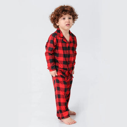 Christmas Family Pajamas Plaid Print Mother Father Kids Matching Full Sleeve, Button Shirt, Child's Set or Gown