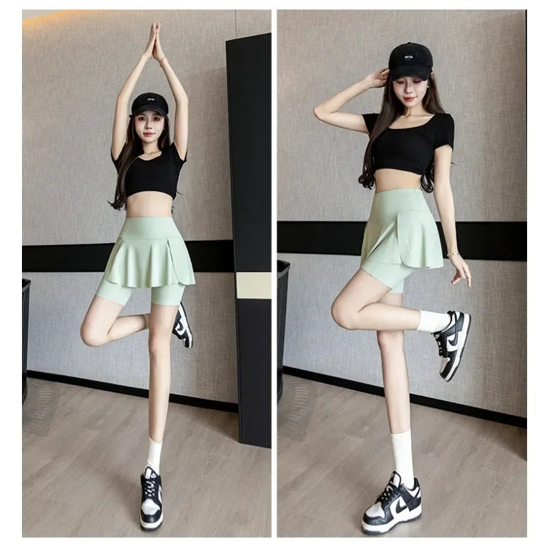 Sizes to 3XL Appearance of Two Items: Skirt over Shorts with Pocket