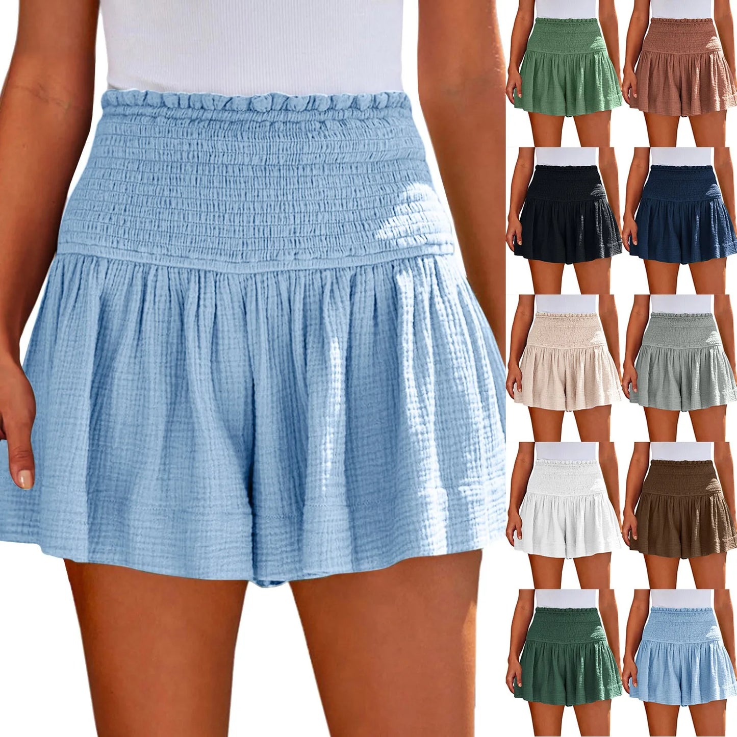 Sizes to 2XL, Elastic Waist Casual, Soft, Solid Colors, Breathable, Very Wide Leg Shorts