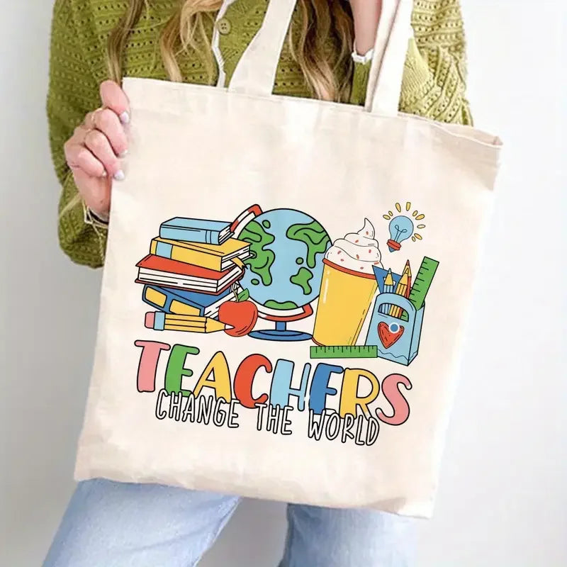 Retro Teacher Canvas Tote Bag "JOY! TEACHERS Change The World" A GREAT GIFT BAG TO PUT YOUR TEACHER'S GIFT IN!!!