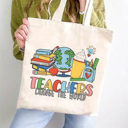 Retro Teacher Canvas Tote Bag "JOY! TEACHERS Change The World" A GREAT GIFT BAG TO PUT YOUR TEACHER'S GIFT IN!!!