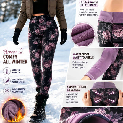 Sizes to 3XL Floral Printed Thick Fleece Lined, Heat Lock and Ankle Length for Winter