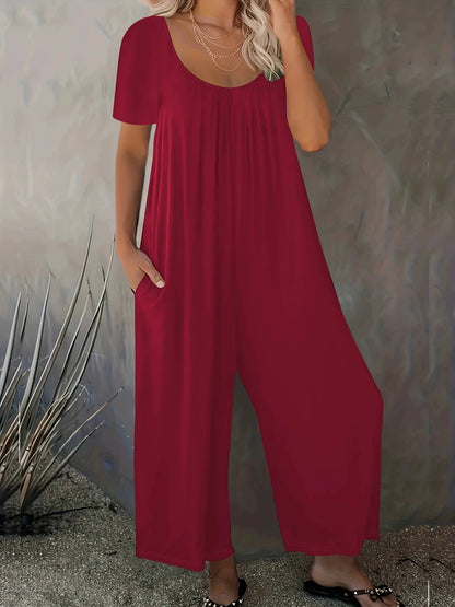 Sizes to 5XL  Jumpsuit, Short Sleeve, U neckline, with pockets. 5 colors