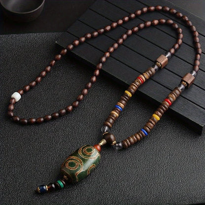 Vintage Handmade Necklace Nepal Mala Wood Beads Pendant & Necklace