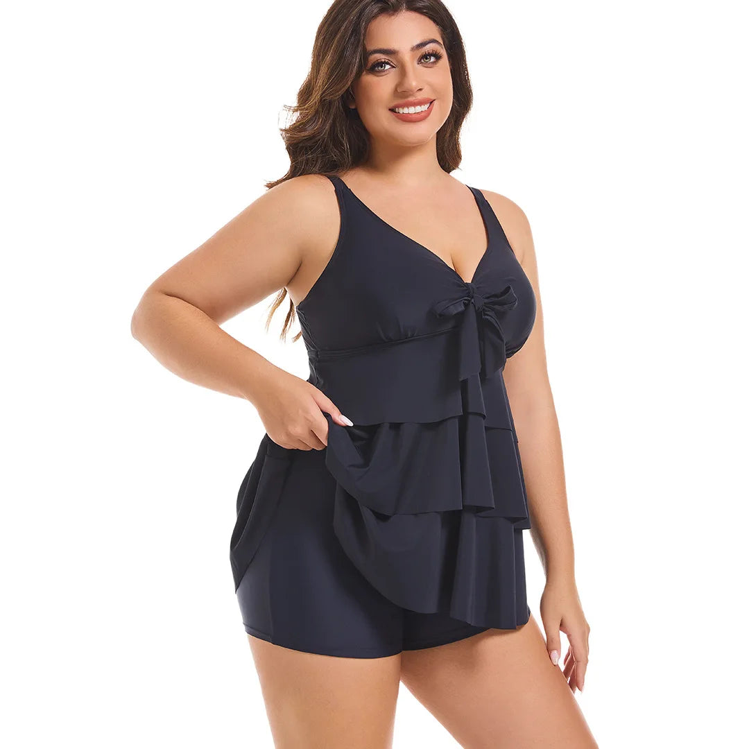 Sizes to 6XL Two Piece Set Tankini Swimsuits Ruffle Tops And High Waisted Shorts