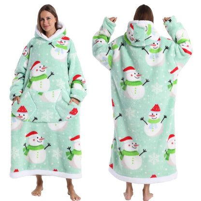 Super Long Flannel Pullover Night Shirt with Pocket and Hood, Super Snuggly for Men and Women, 12 Different Prints