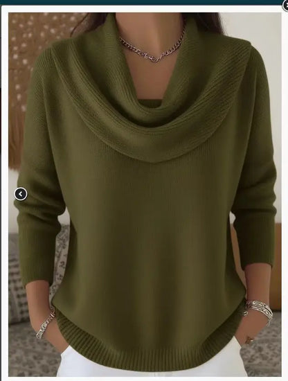 Sizes to 3XL Draped Cowl Neck Pullover Sweater, 24 Colors