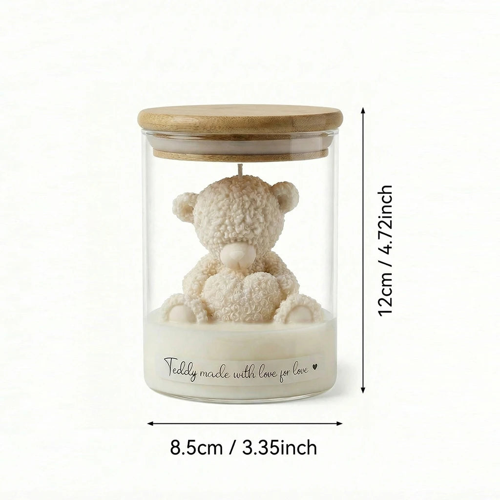 Cute Teddy Bear Scented Candle Glass Jar Soy Wax Aromatherapy